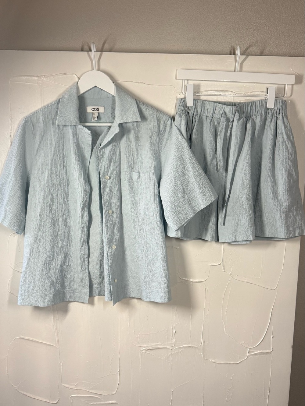 COS Light Blue Seersucker Short Set - Button Shirt & Shorts